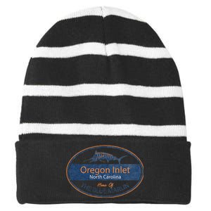 Oregon Inlet North Carolina Home Of The Blue Marlin Striped Beanie with Solid Band