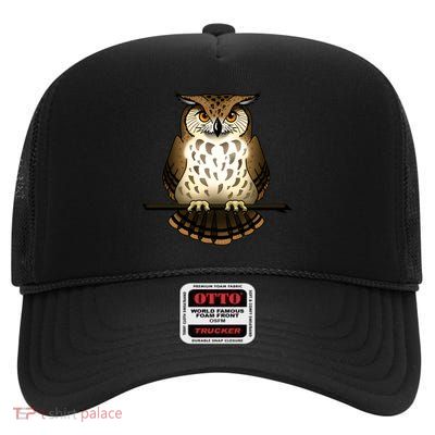 Owl Illustration High Crown Mesh Back Trucker Hat