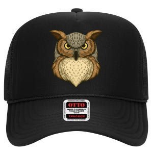 Owl Illustration High Crown Mesh Back Trucker Hat