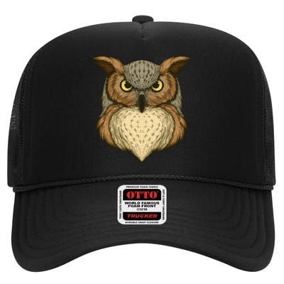 Owl Illustration High Crown Mesh Back Trucker Hat