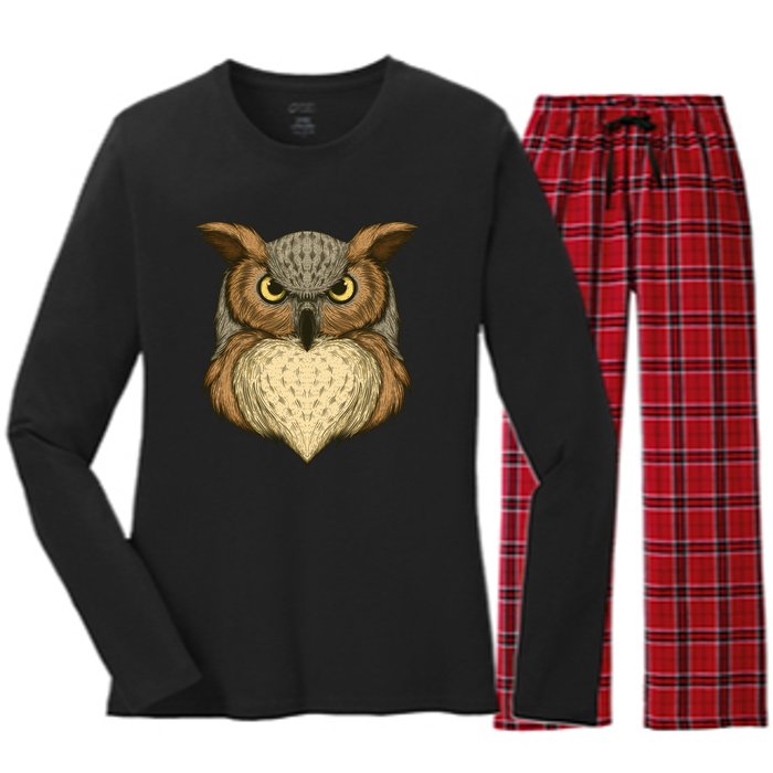 Owl Illustration Women's Long Sleeve Flannel Pajama Set 