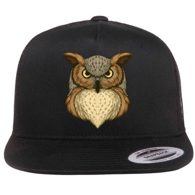 Owl Illustration Flat Bill Trucker Hat