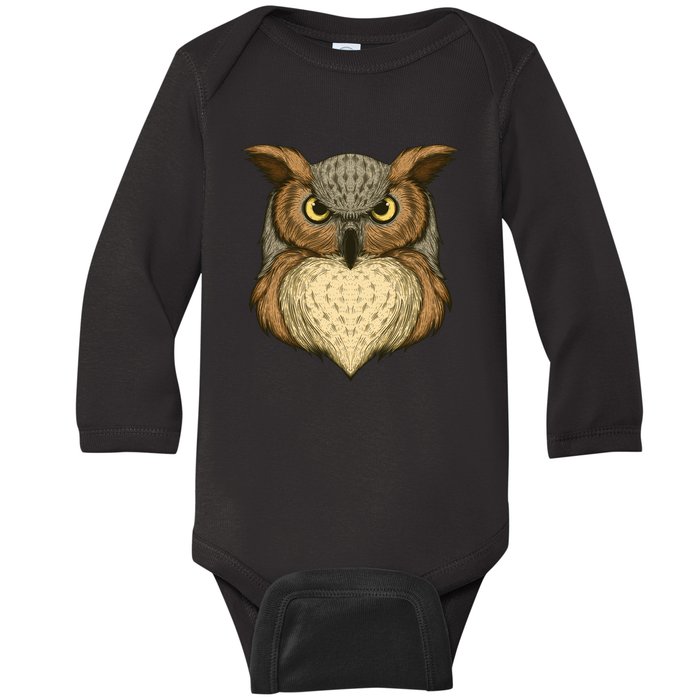 Owl Illustration Baby Long Sleeve Bodysuit