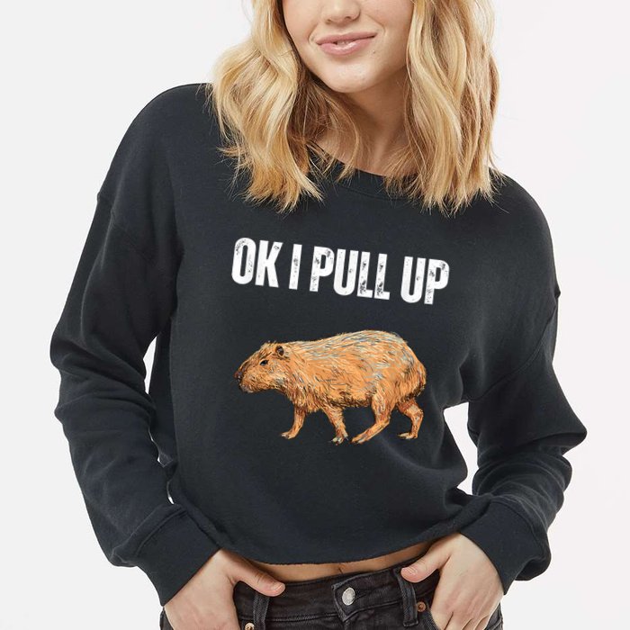 Ok I Pull Up Capybara Shirt Funny Capybara Meme Ok I Pull Up Cropped Pullover Crew