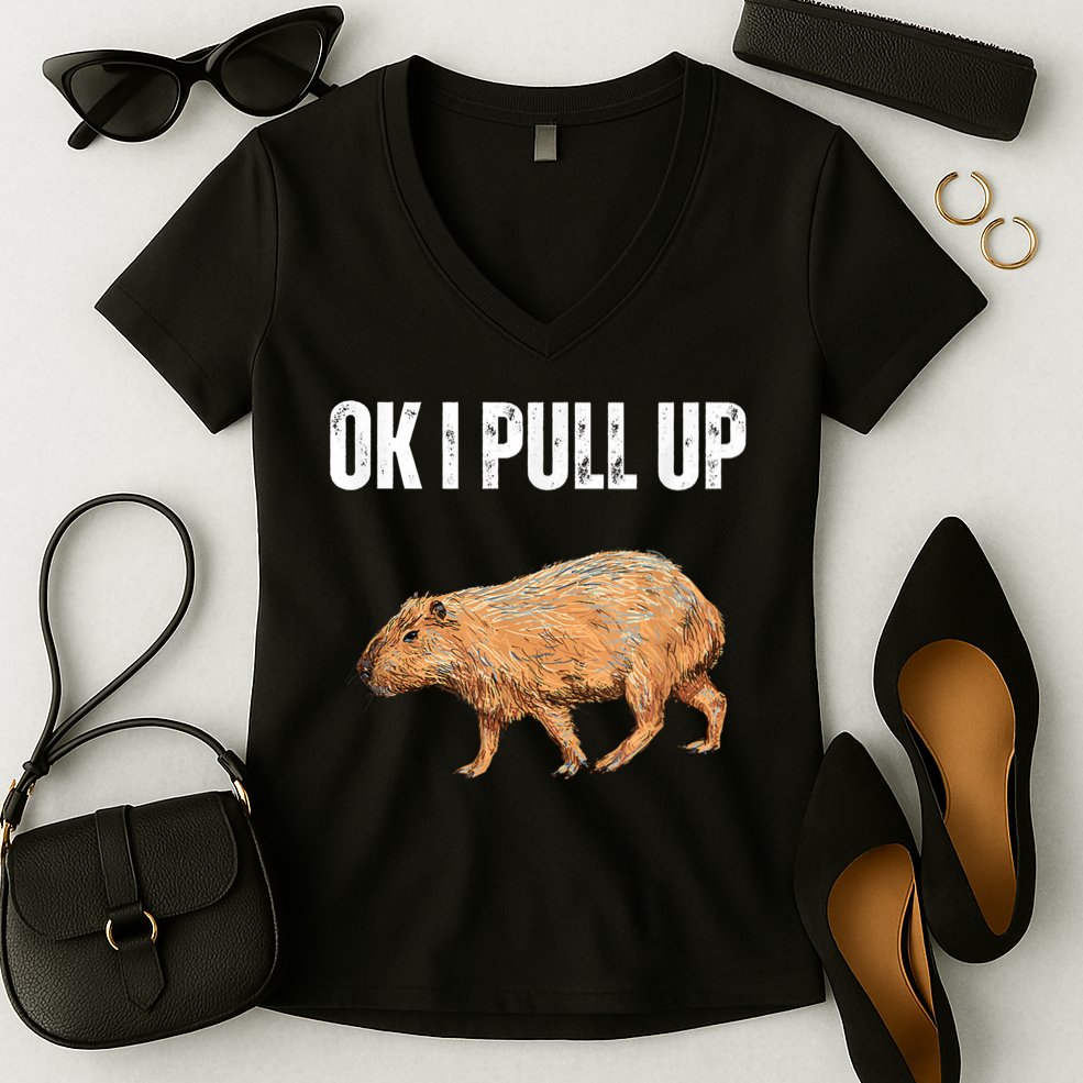 Ok I Pull Up Capybara Shirt Funny Capybara Meme Ok I Pull Up Women's V-Neck T-Shirt