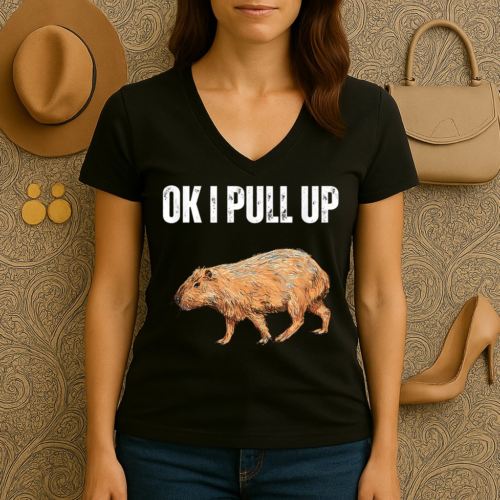 Ok I Pull Up Capybara Shirt Funny Capybara Meme Ok I Pull Up Women's V-Neck T-Shirt