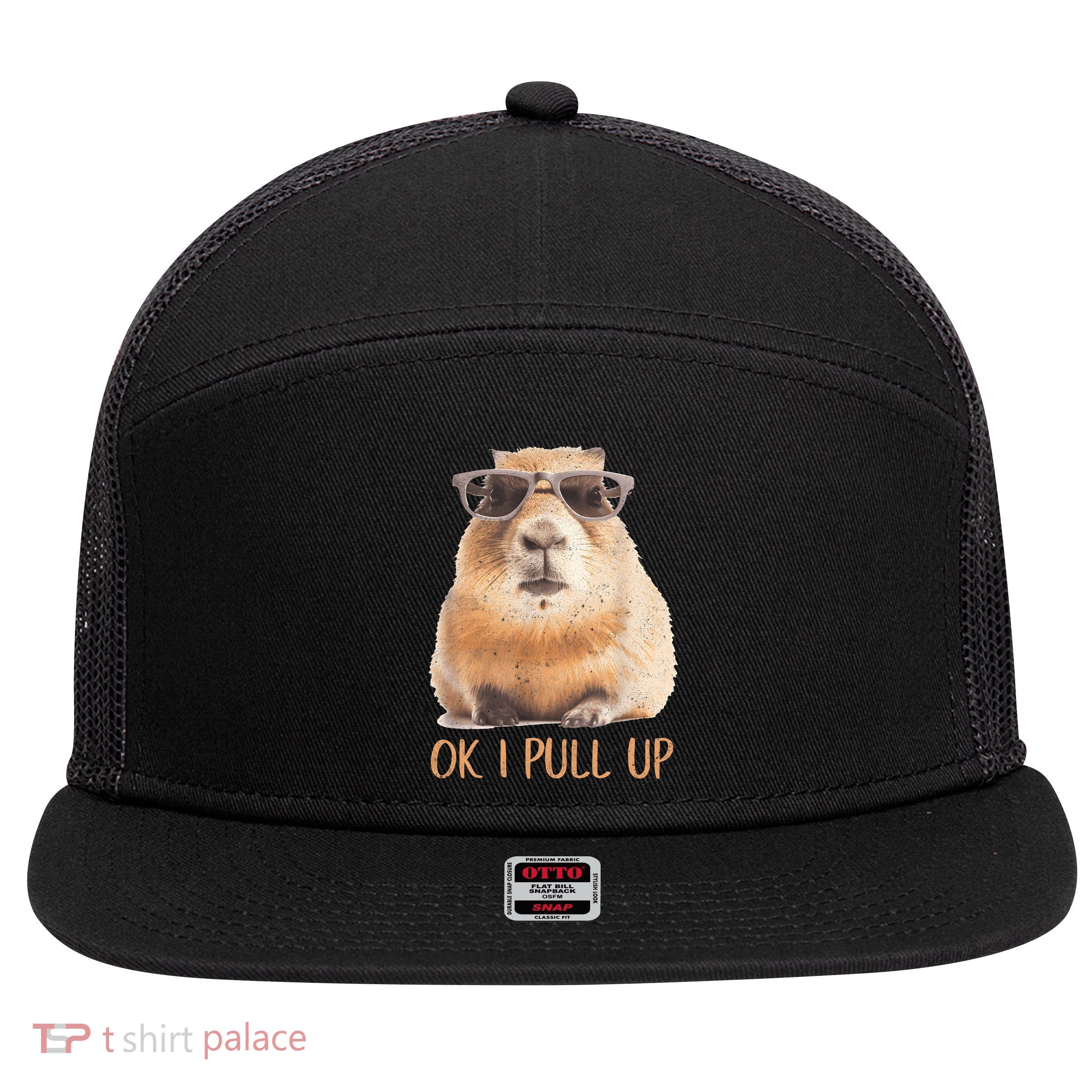 Ok I Pull Up Capybara 7 Panel Mesh Trucker Snapback Hat