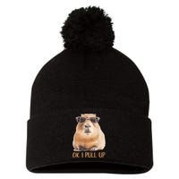 Ok I Pull Up Capybara Pom Pom 12in Knit Beanie