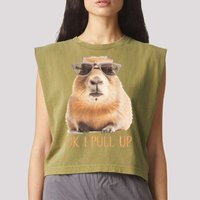 Ok I Pull Up Capybara Garment-Dyed Women's Muscle Tee