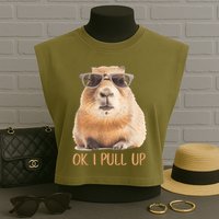 Ok I Pull Up Capybara Garment-Dyed Women's Muscle Tee