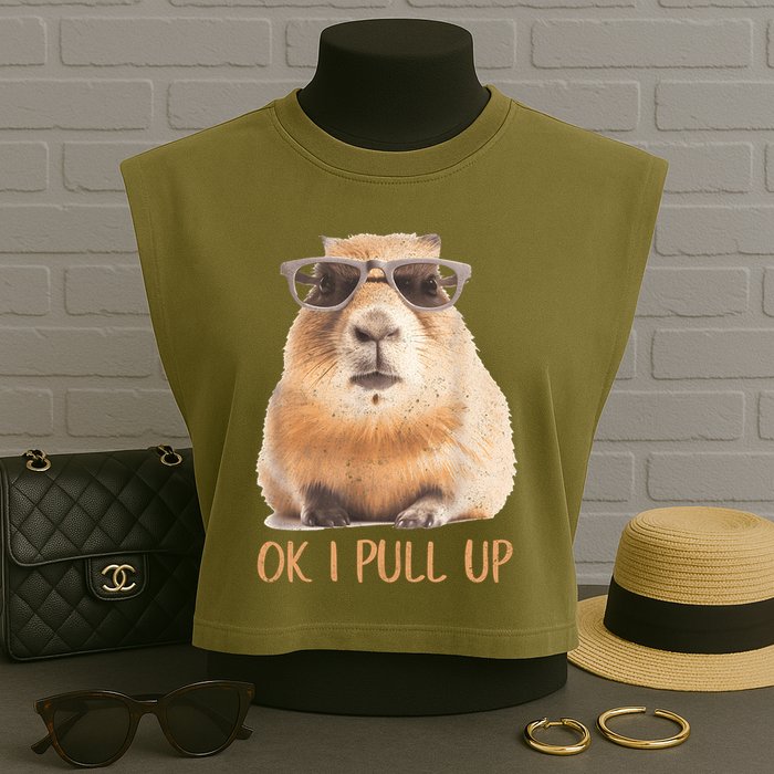 Ok I Pull Up Capybara Garment-Dyed Women's Muscle Tee