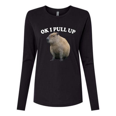 Ok I Pull Up Capybara Womens Cotton Relaxed Long Sleeve T-Shirt