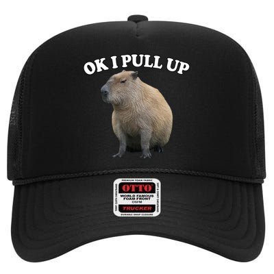 Ok I Pull Up Capybara High Crown Mesh Back Trucker Hat