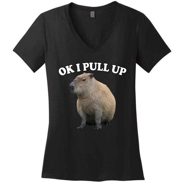 Ok I Pull Up Capybara Women's V-Neck T-Shirt