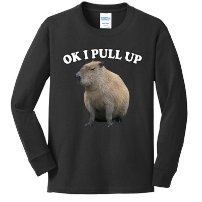 Ok I Pull Up Capybara Kids Long Sleeve Shirt