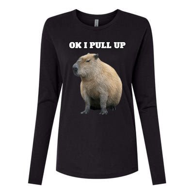 Ok I Pull Up Capybara Womens Cotton Relaxed Long Sleeve T-Shirt