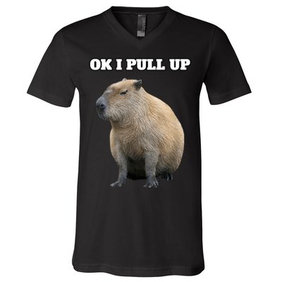 Ok I Pull Up Capybara V-Neck T-Shirt