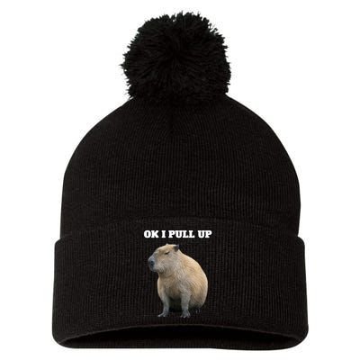 Ok I Pull Up Capybara Pom Pom 12in Knit Beanie