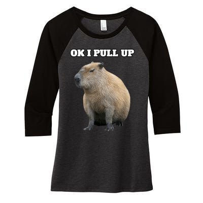 Ok I Pull Up Capybara Women's Tri-Blend 3/4-Sleeve Raglan Shirt