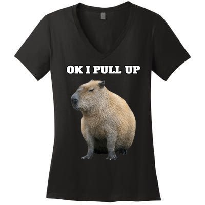 Ok I Pull Up Capybara Women's V-Neck T-Shirt