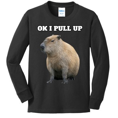 Ok I Pull Up Capybara Kids Long Sleeve Shirt