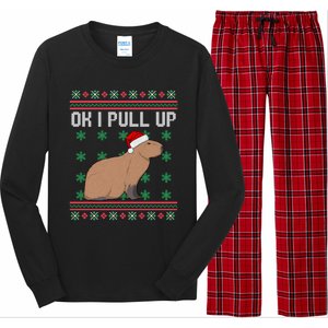 Ok I Pull Up Capybara Ugly Christmas Sweater Internet Meme Gift Long Sleeve Pajama Set