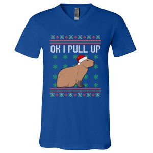 Ok I Pull Up Capybara Ugly Christmas Sweater Internet Meme Gift V-Neck T-Shirt