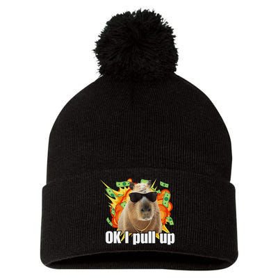 Ok I Pull Up Capybara Funny Meme Pom Pom 12in Knit Beanie