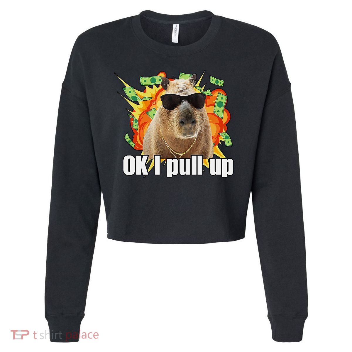 Ok I Pull Up Capybara Funny Meme Cropped Pullover Crew