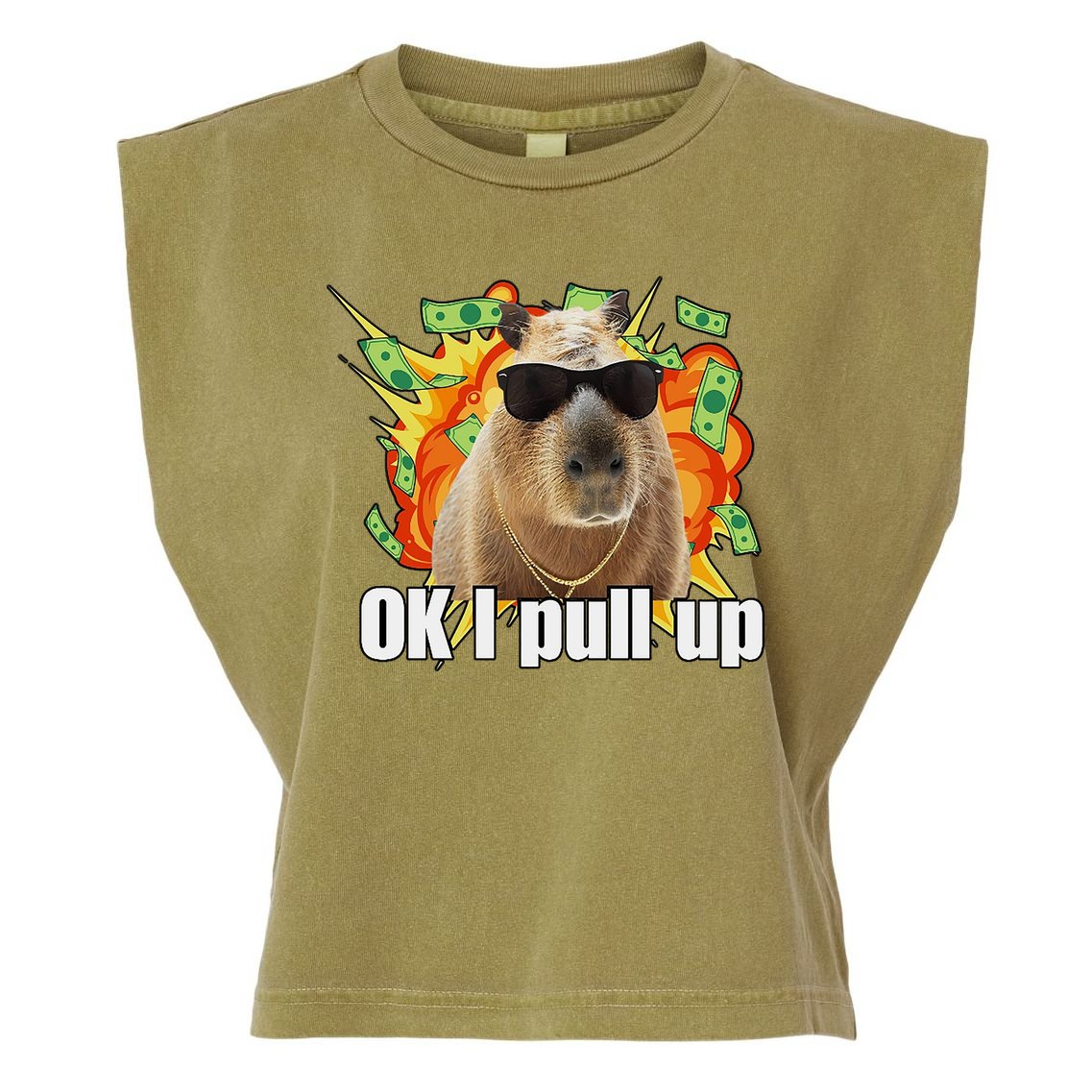 Ok I Pull Up Capybara Funny Meme Garment-Dyed Women's Muscle Tee