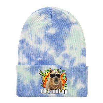 Ok I Pull Up Capybara Funny Meme Tie Dye 12in Knit Beanie