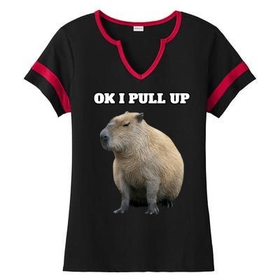 Ok I Pull Up Capybara Gift Funny Capybara Meme Ok I Pull Up Ladies Halftime Notch Neck Tee