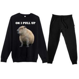 Ok I Pull Up Capybara Gift Funny Capybara Meme Ok I Pull Up Premium Crewneck Sweatsuit Set