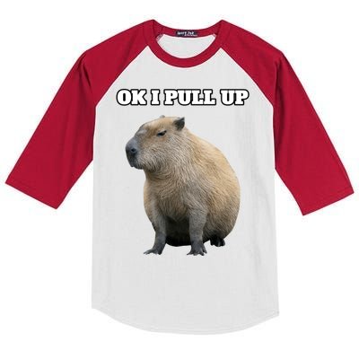 Ok I Pull Up Capybara Gift Funny Capybara Meme Ok I Pull Up Kids Colorblock Raglan Jersey