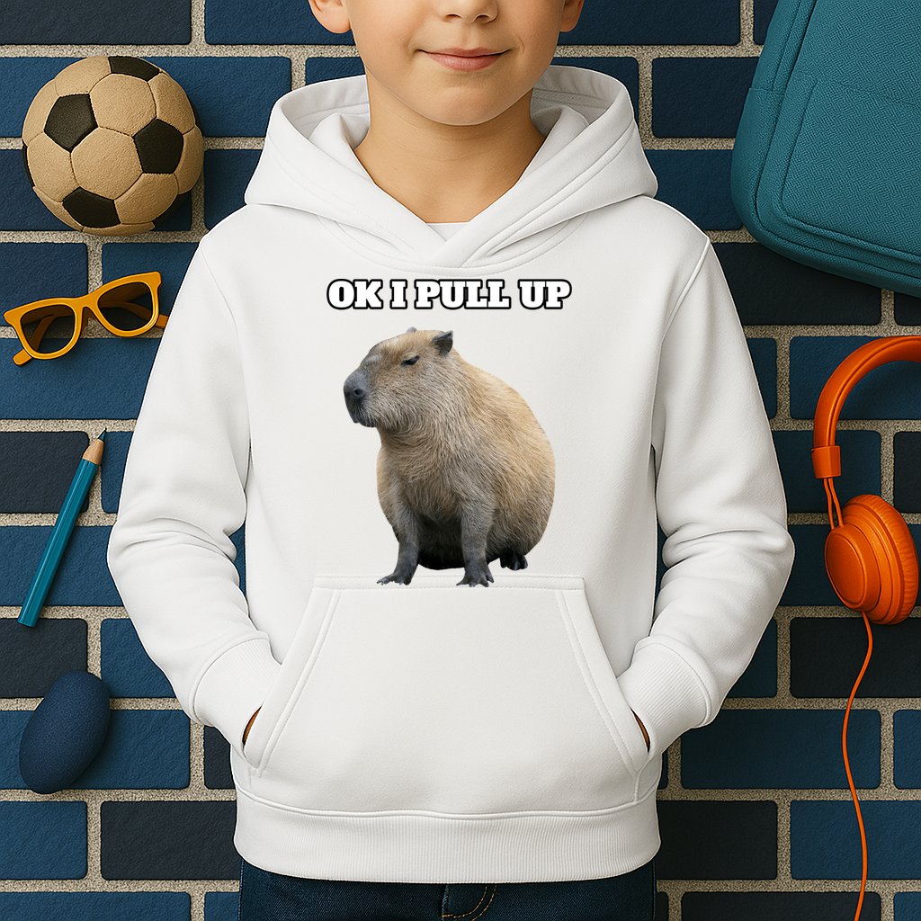 Ok I Pull Up Capybara Gift Funny Capybara Meme Ok I Pull Up Kids Hoodie
