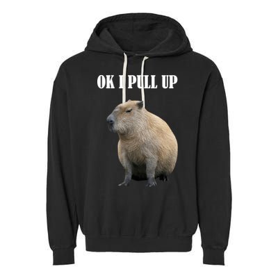 Ok I Pull Up Capybara Funny Garment-Dyed Fleece Hoodie