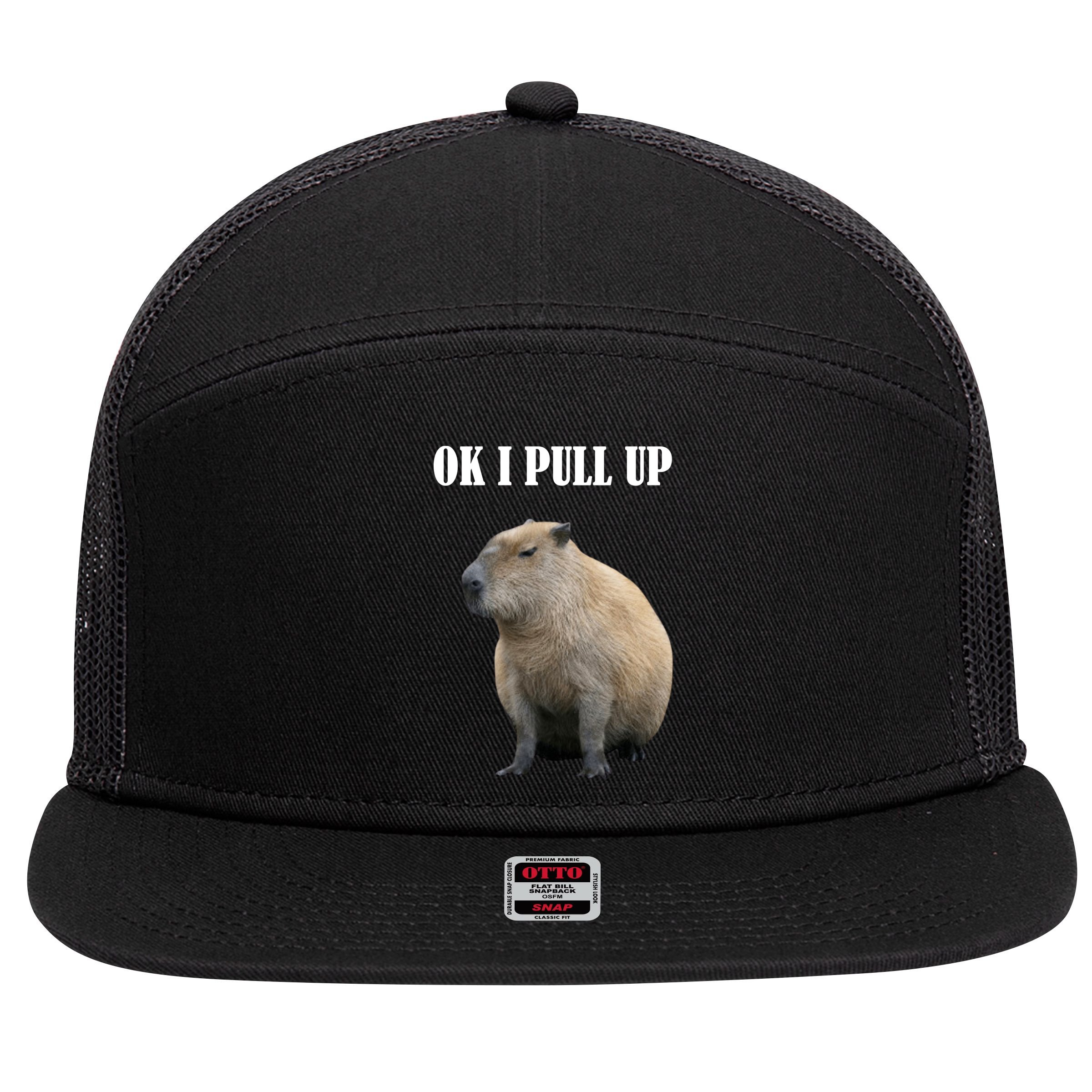 Ok I Pull Up Capybara Funny 7 Panel Mesh Trucker Snapback Hat