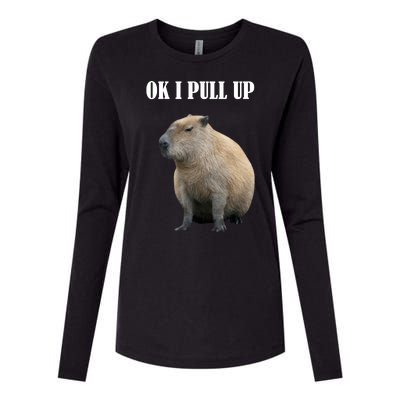 Ok I Pull Up Capybara Funny Womens Cotton Relaxed Long Sleeve T-Shirt