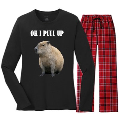 Ok I Pull Up Capybara Funny Women's Long Sleeve Flannel Pajama Set 