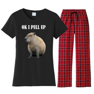 Ok I Pull Up Capybara Funny Women's Flannel Pajama Set