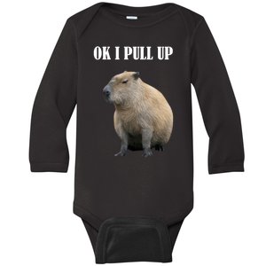 Ok I Pull Up Capybara Funny Baby Long Sleeve Bodysuit