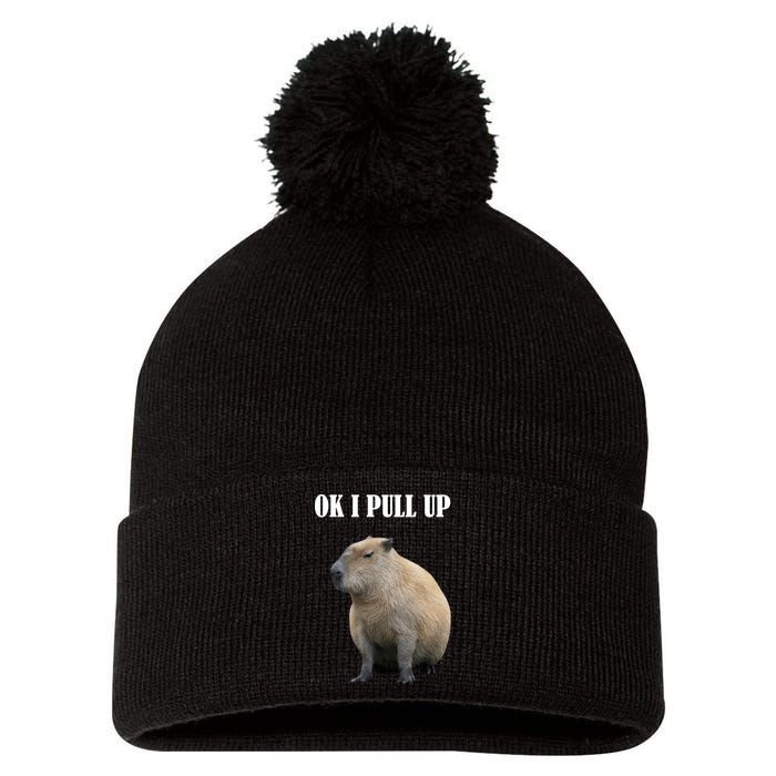 Ok I Pull Up Capybara Funny Pom Pom 12in Knit Beanie