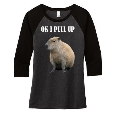 Ok I Pull Up Capybara Funny Women's Tri-Blend 3/4-Sleeve Raglan Shirt