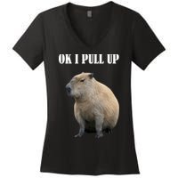 Ok I Pull Up Capybara Funny Women's V-Neck T-Shirt
