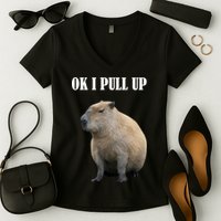 Ok I Pull Up Capybara Funny Women's V-Neck T-Shirt