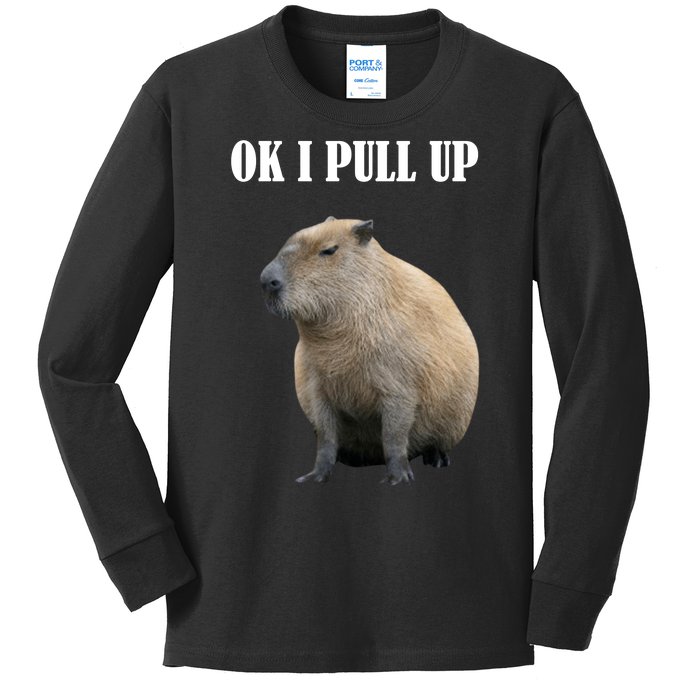 Ok I Pull Up Capybara Funny Kids Long Sleeve Shirt