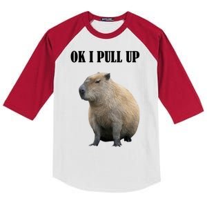 Ok I Pull Up Capybara Funny Kids Colorblock Raglan Jersey