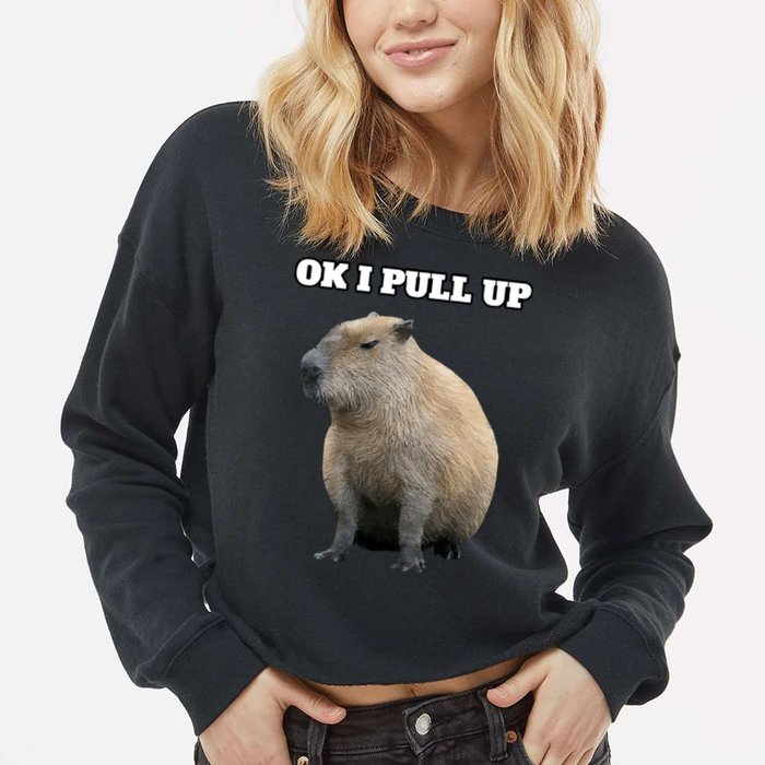 Ok I Pull Up Capybara Cropped Pullover Crew