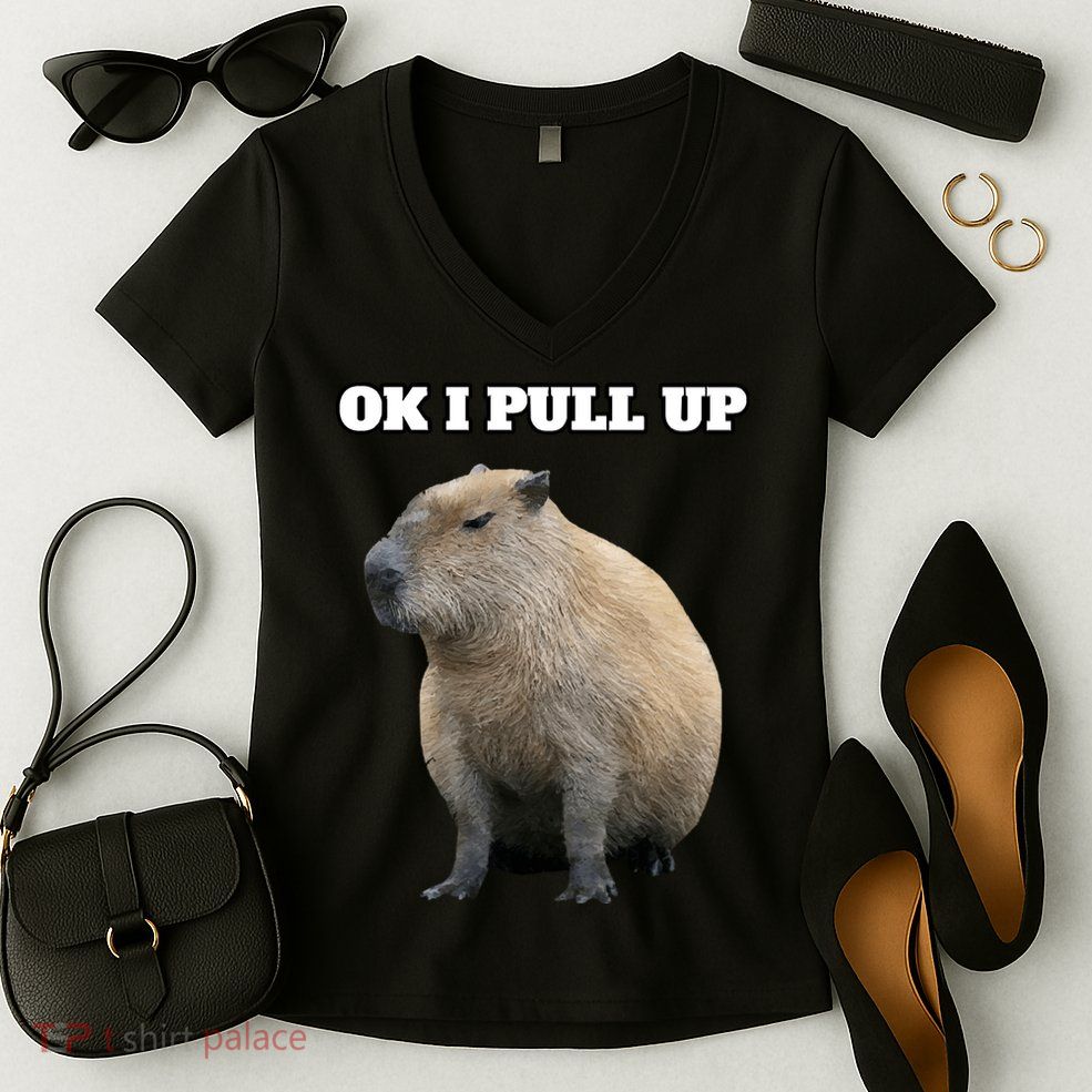 Ok I Pull Up Capybara Women's V-Neck T-Shirt