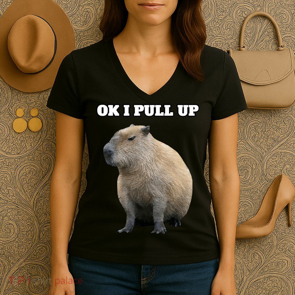 Ok I Pull Up Capybara Women's V-Neck T-Shirt